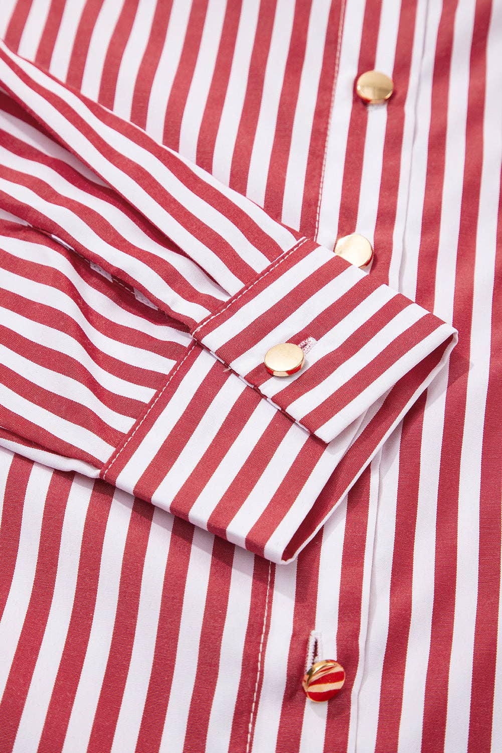 Red Stripe Patched Pocket Side Slit Loose Shirt