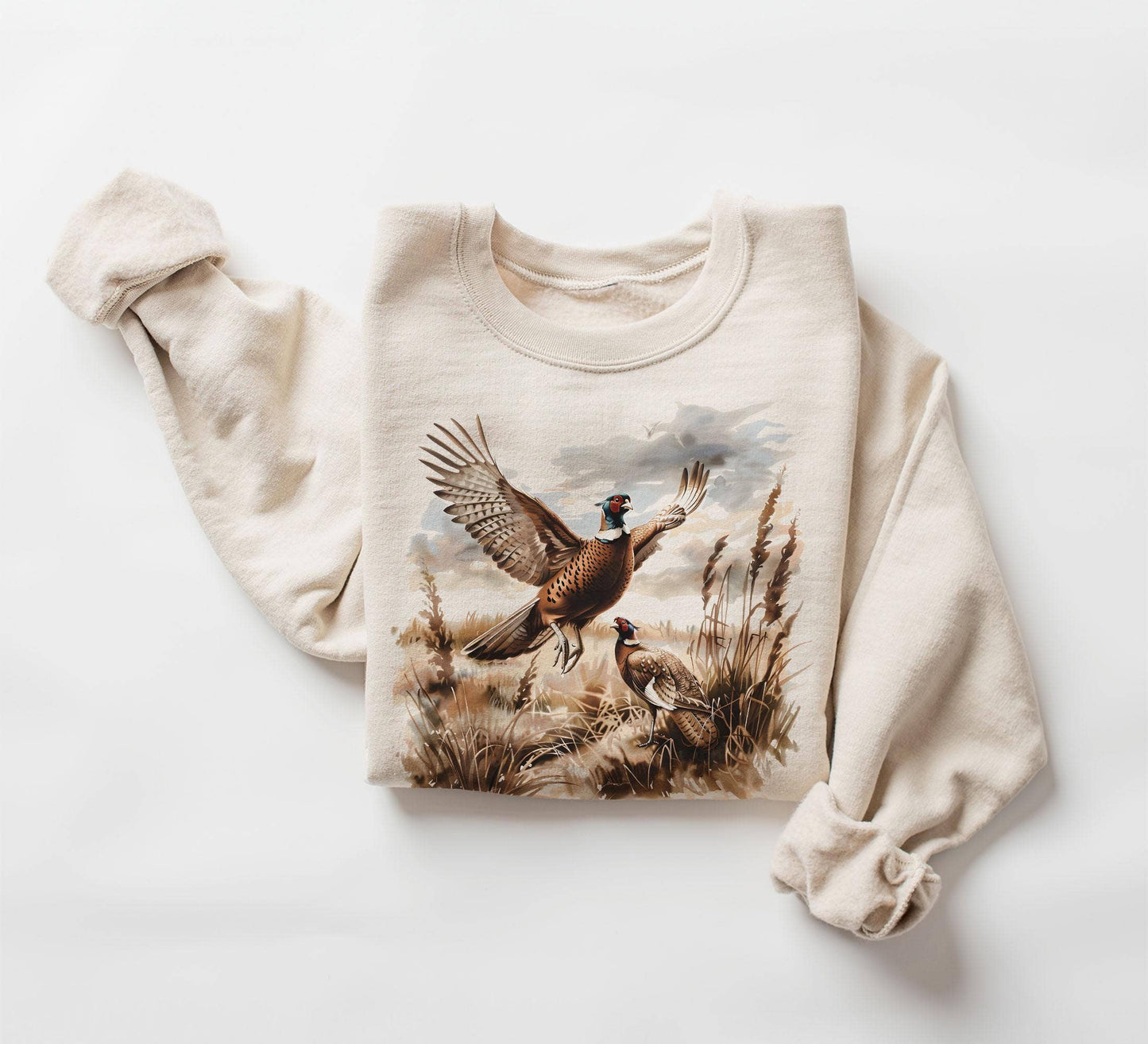 Retro Pheasant Bird Wilderness Scene Sweatshirt