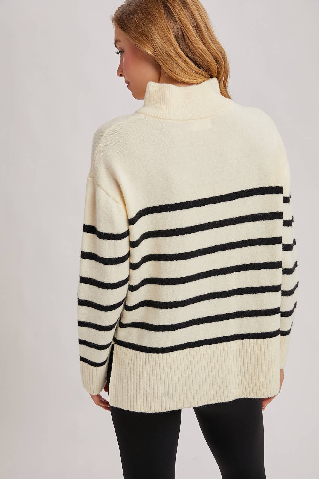 QUARTER ZIP UP STRIPE SWEATER PULLOVER