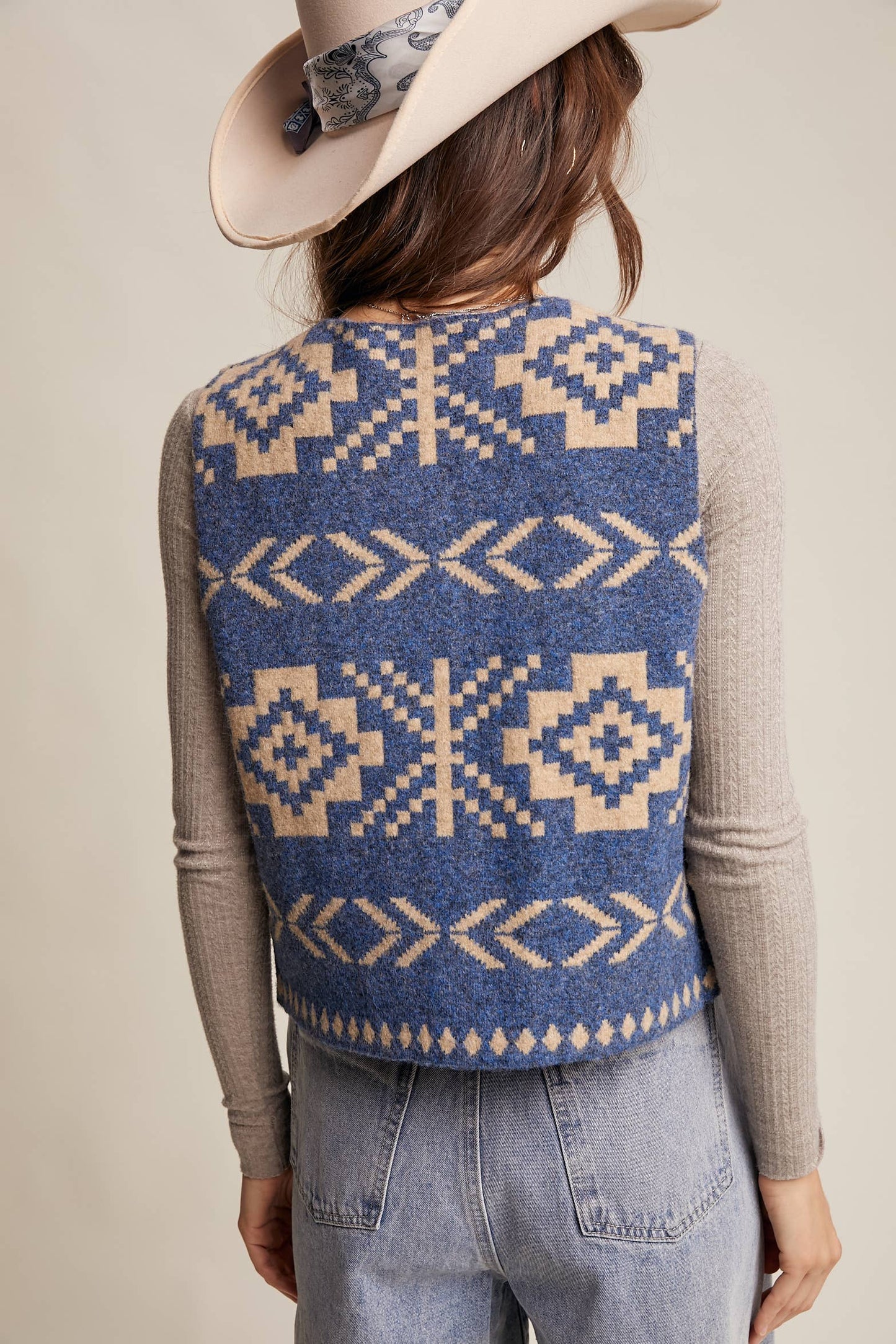 Listicle - Southwestern Button-Up Wool Vest: Amber Brown / M