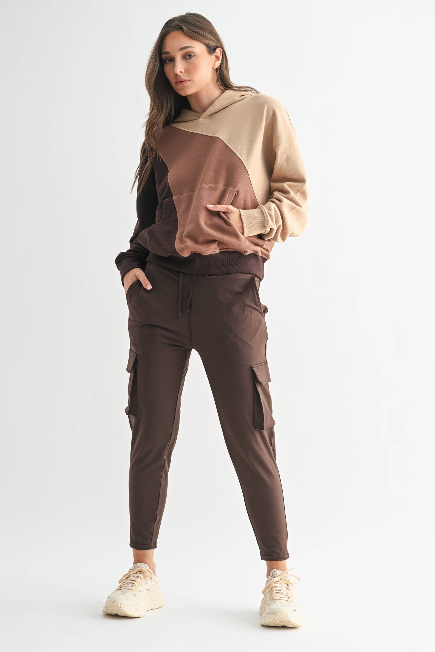 Cozy Color Fade Stripe Hoodie: BROWN COMBO