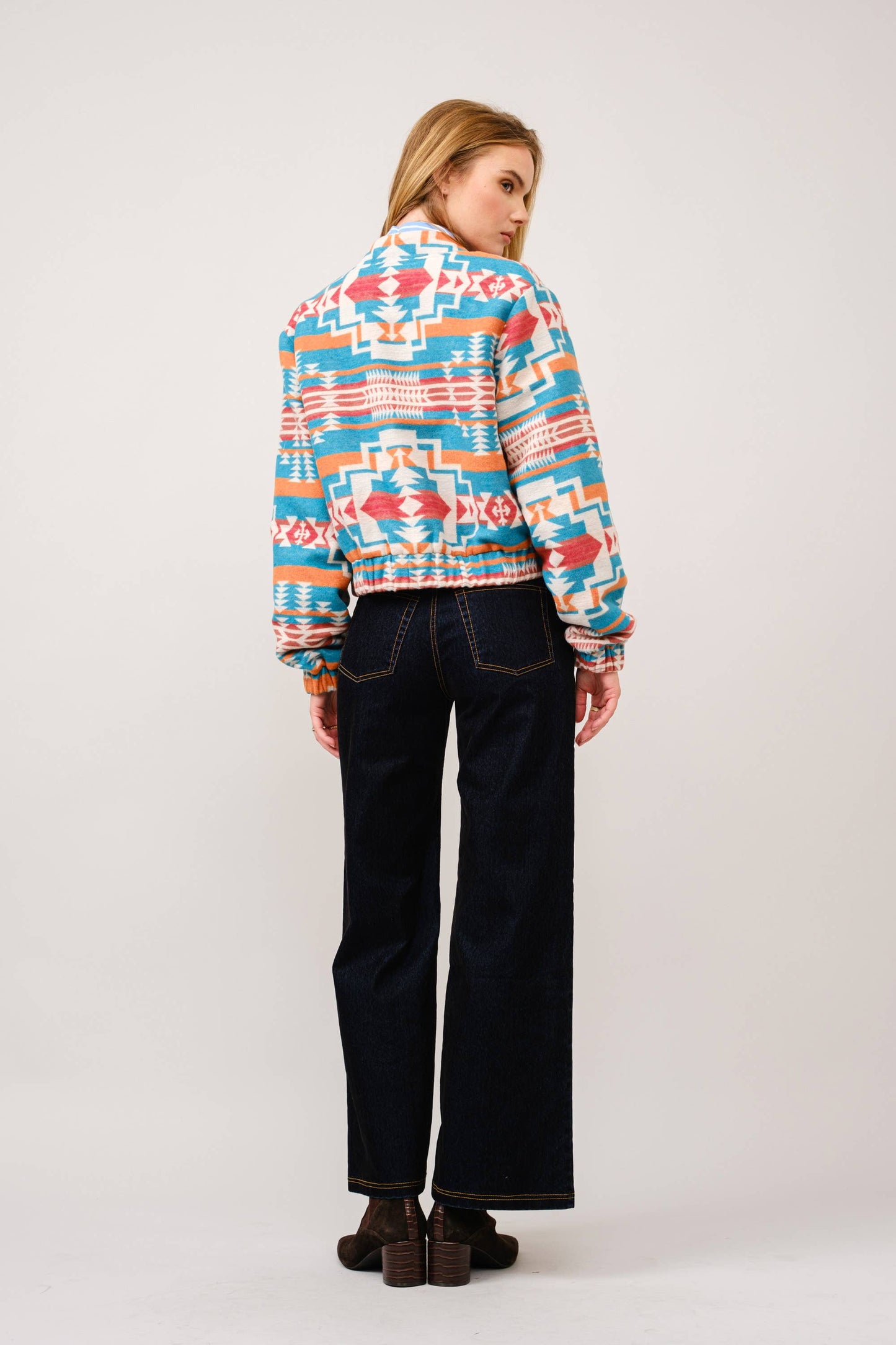 Jacquard Aztec Snap Up Bomber Jacket:
