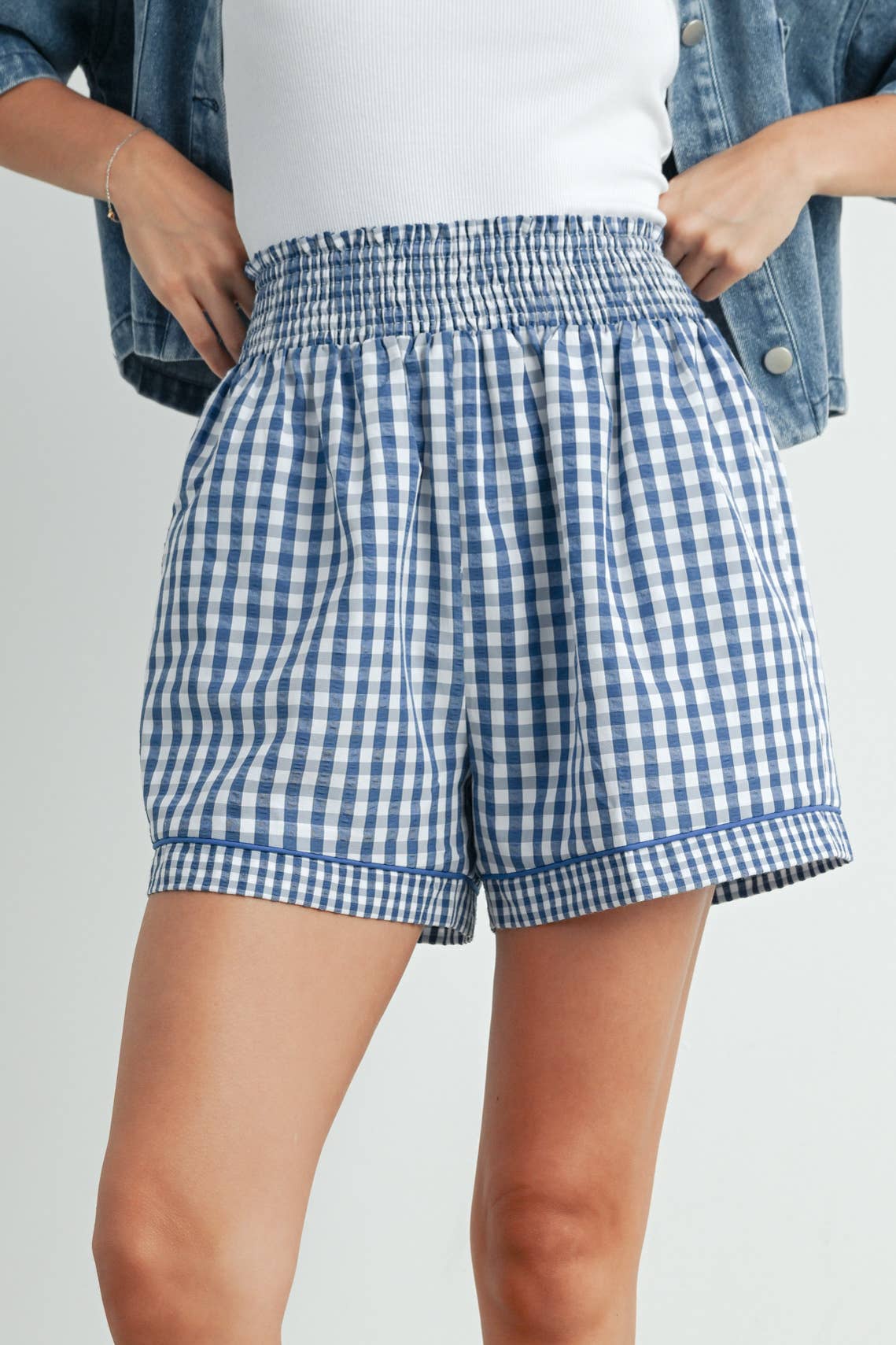 Garterized Gingham Shorts