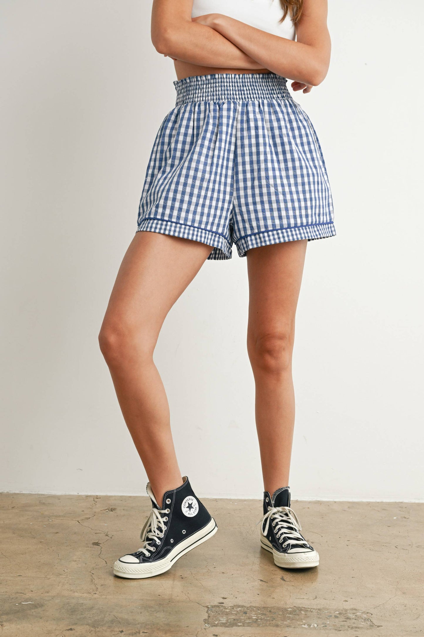 Garterized Gingham Shorts