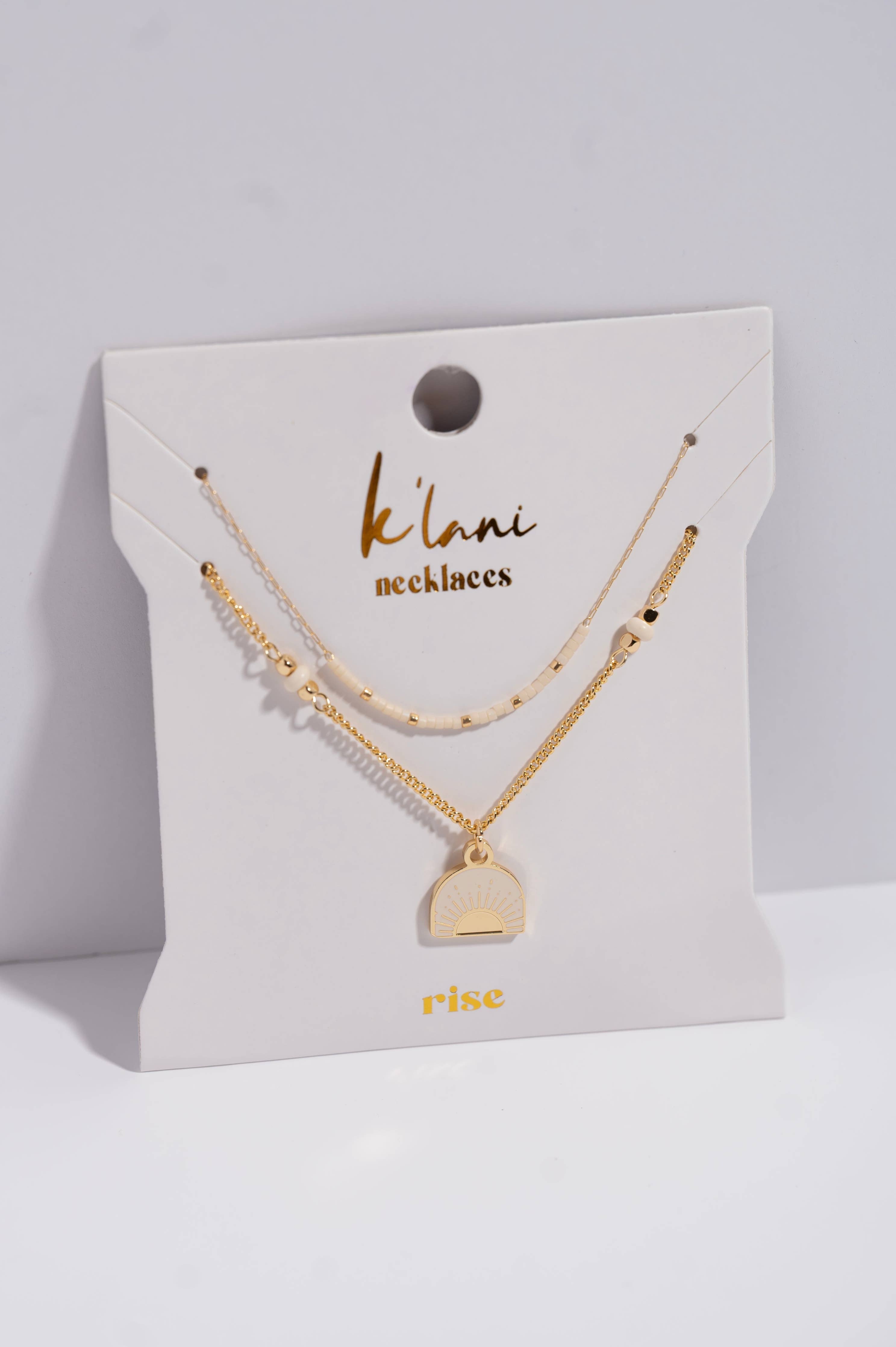 K'lani hair tie bracelets - "Rise" Gold and Cream Sunrise Necklace Set