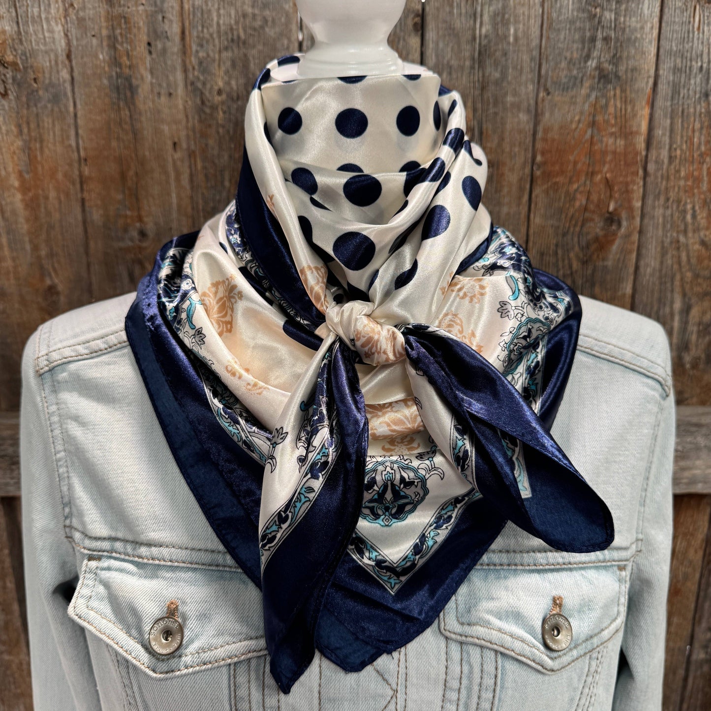 Rodeo Drive - 35X35"  Navy and Cream Polka Dot Wild Rag / Scarf WR3161