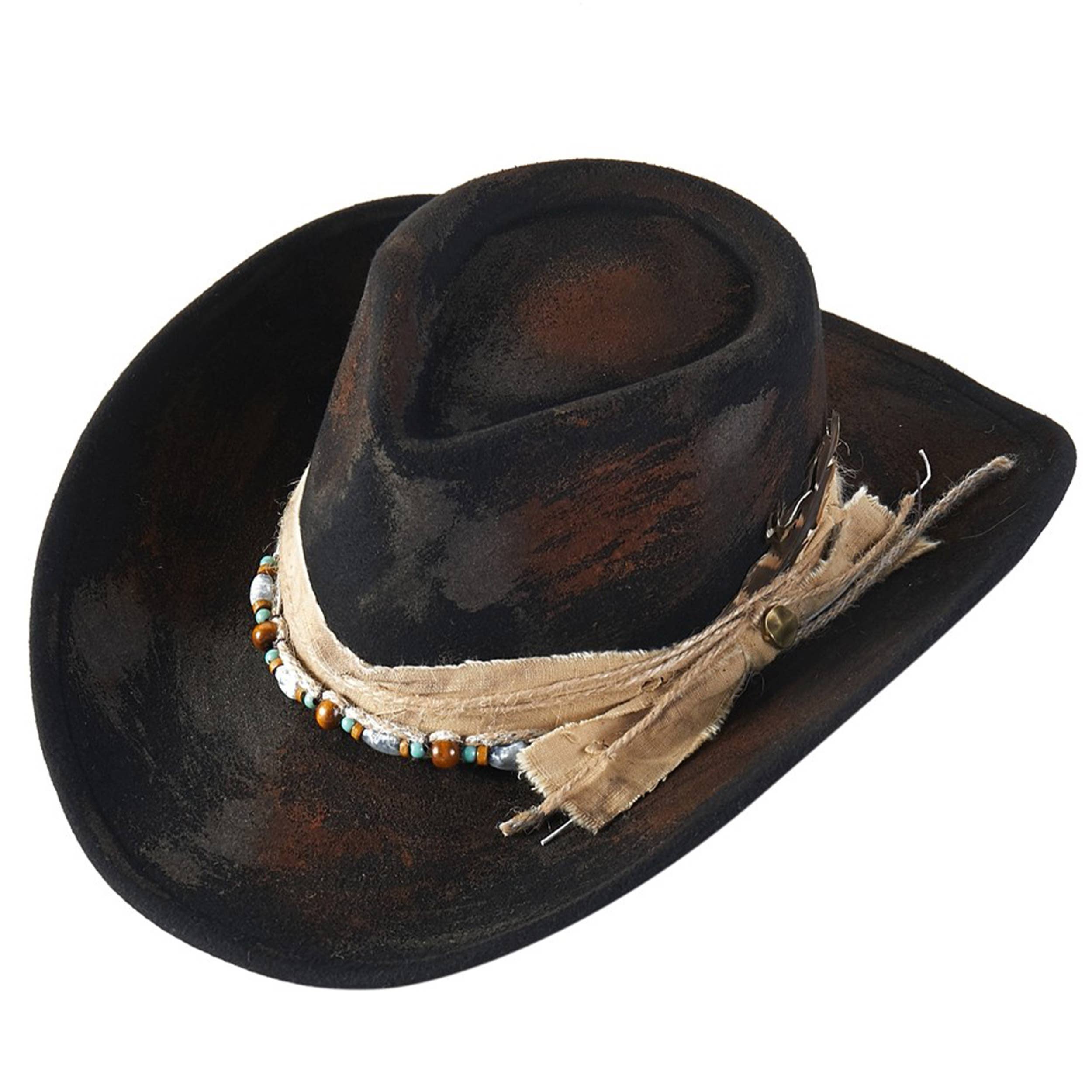 Distressed Fabric Band Rustic Cowgirl Fedora Hat