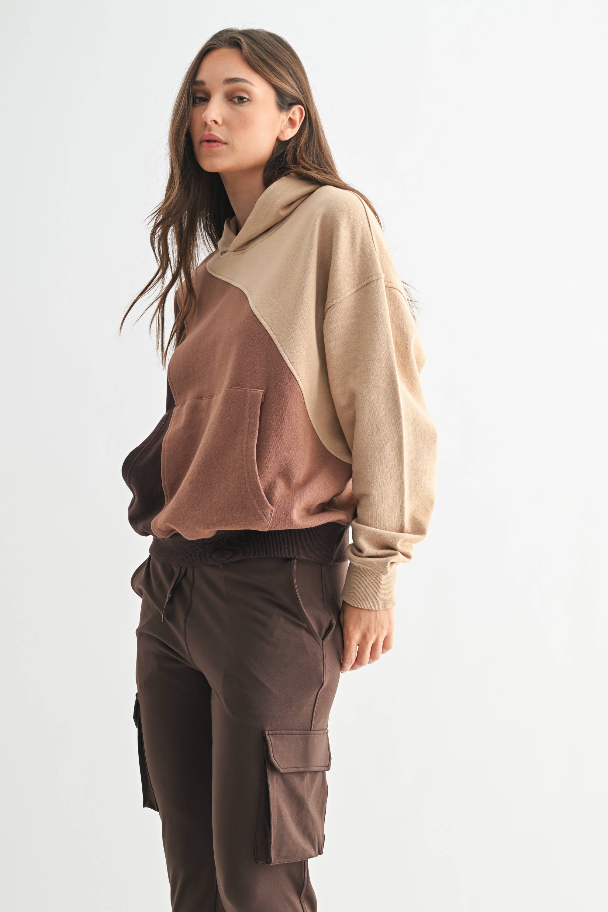 Cozy Color Fade Stripe Hoodie: BROWN COMBO