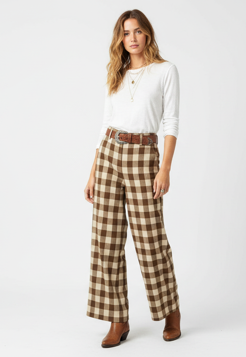 BROWN GINGHAM PANT