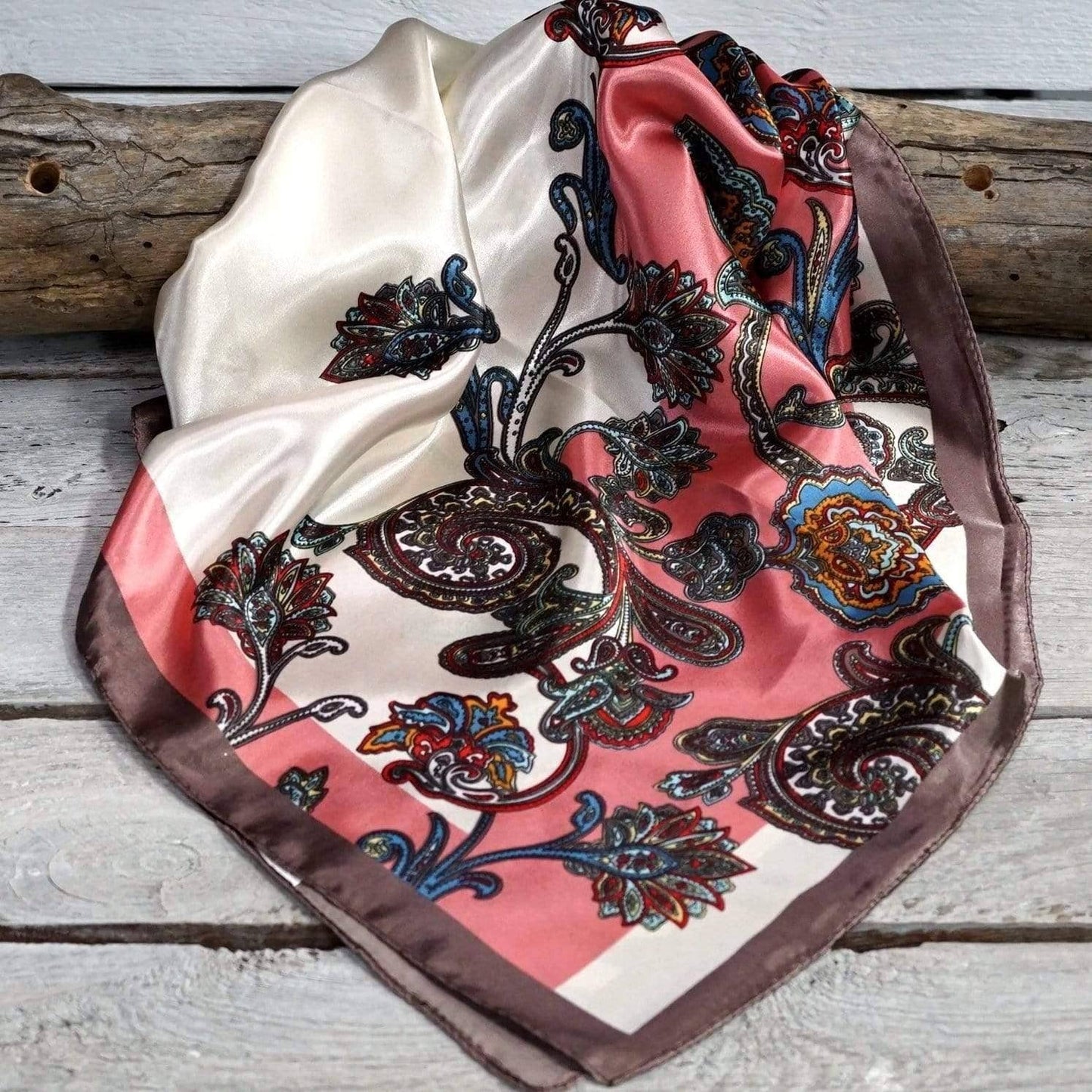 Rodeo Drive - 35X35" Pink & Brown Paisley Wild Rag/Scarf WR301