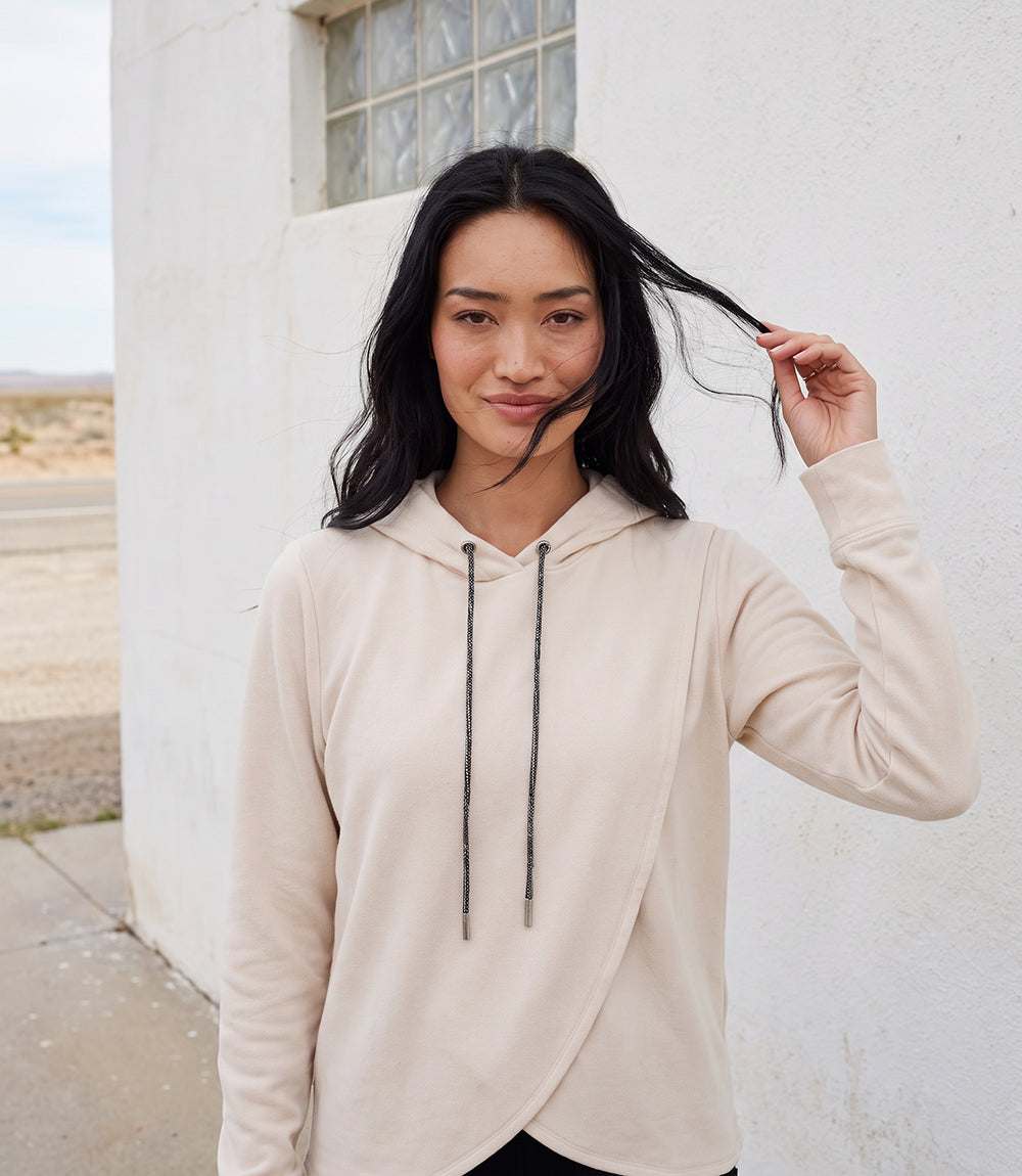 Rhinestone Drawstring Crossover Sweatshirt