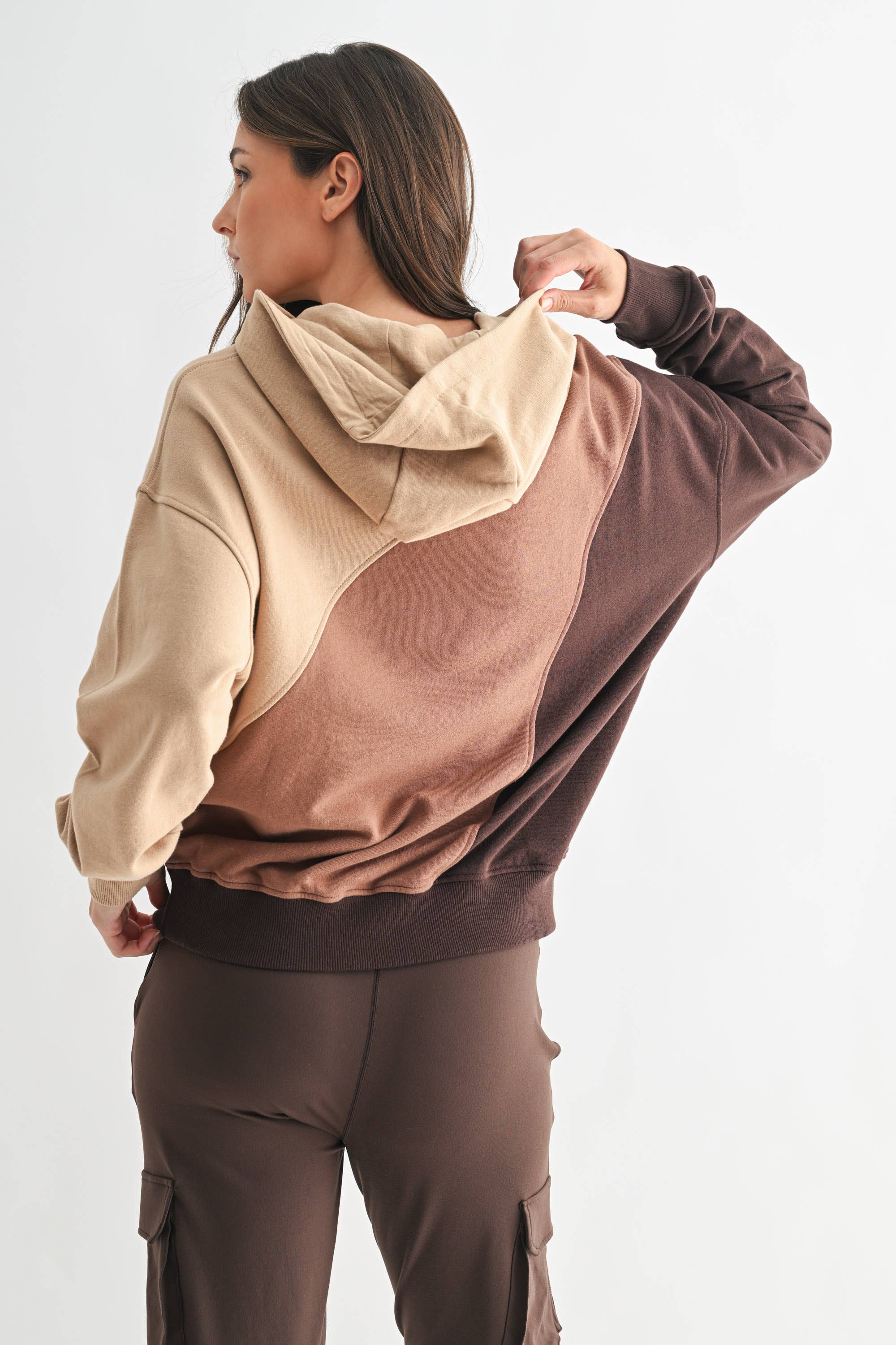 Cozy Color Fade Stripe Hoodie: BROWN COMBO