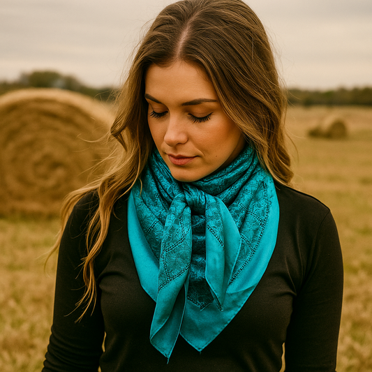 Rodeo Drive - 35X35" Teal Jacquard Wild Rag / Scarf WR4087