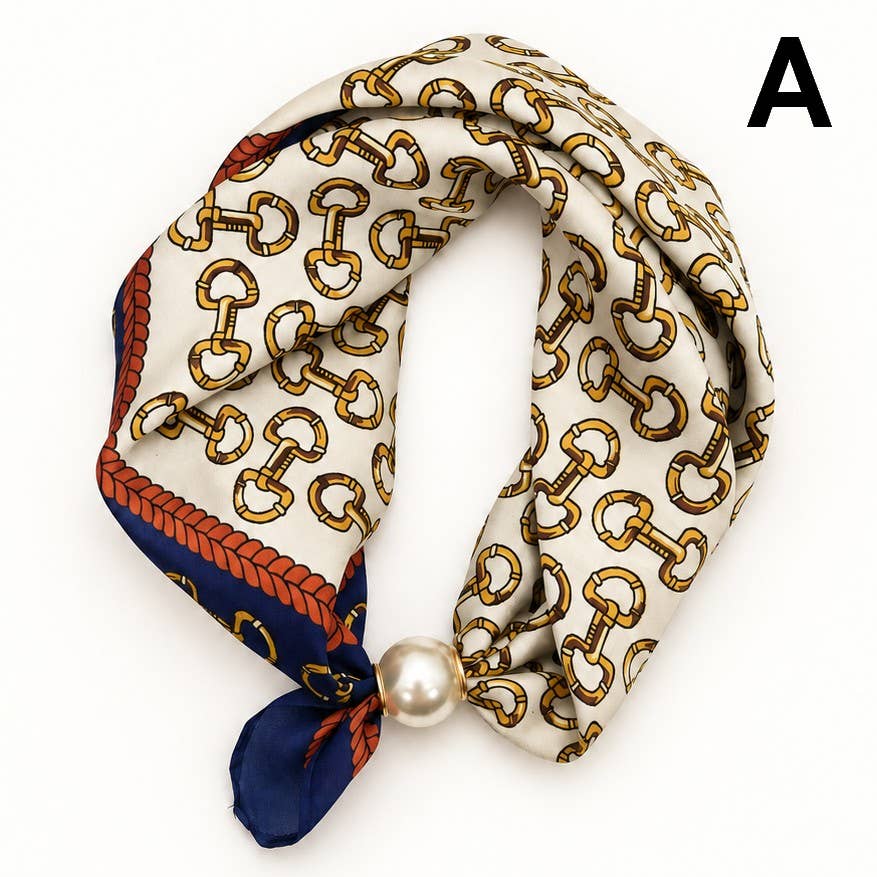 JOSSLYN by wall to wall - Silk Feel Pearl Magnetic Clasp Scarf Necklace | 40NK9802