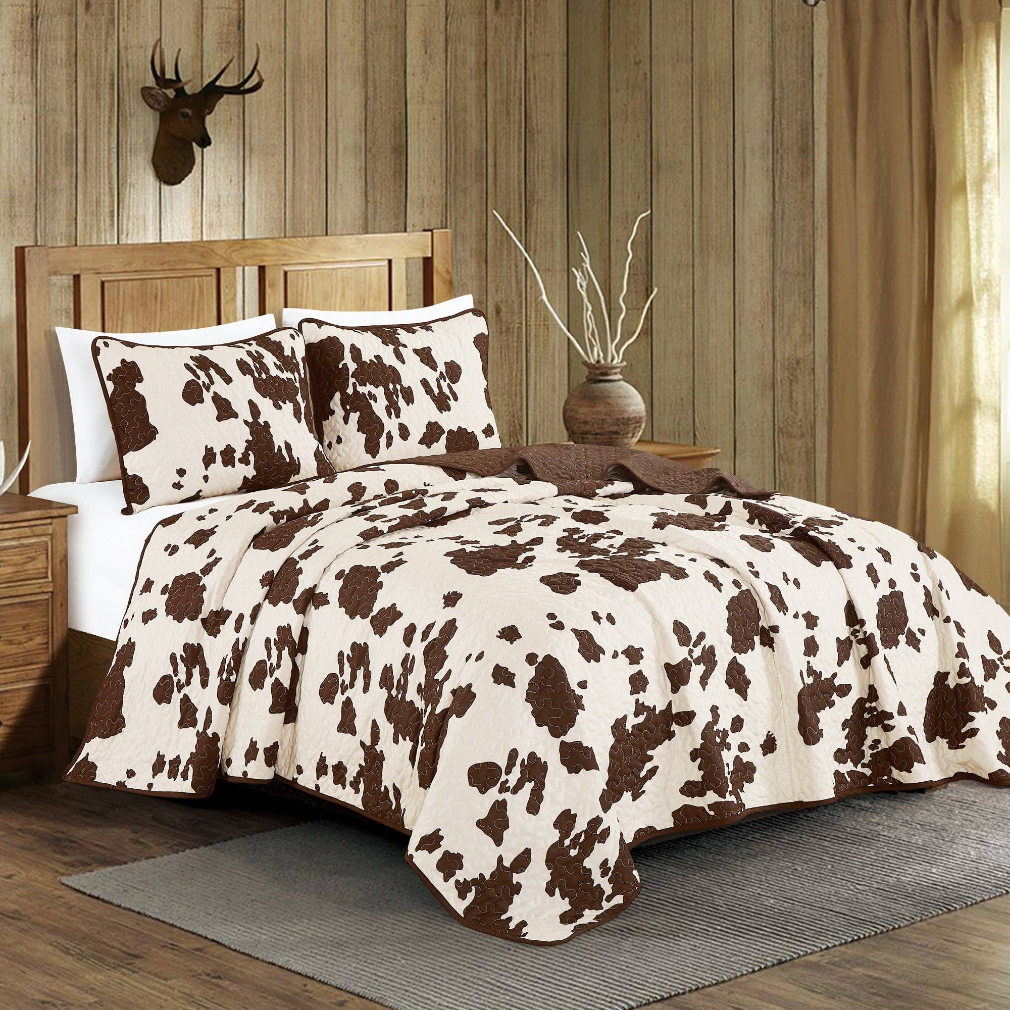 - Rustic Cowhide Brown Bedspread Quilt - 3 Piece Set: Full/Queen
