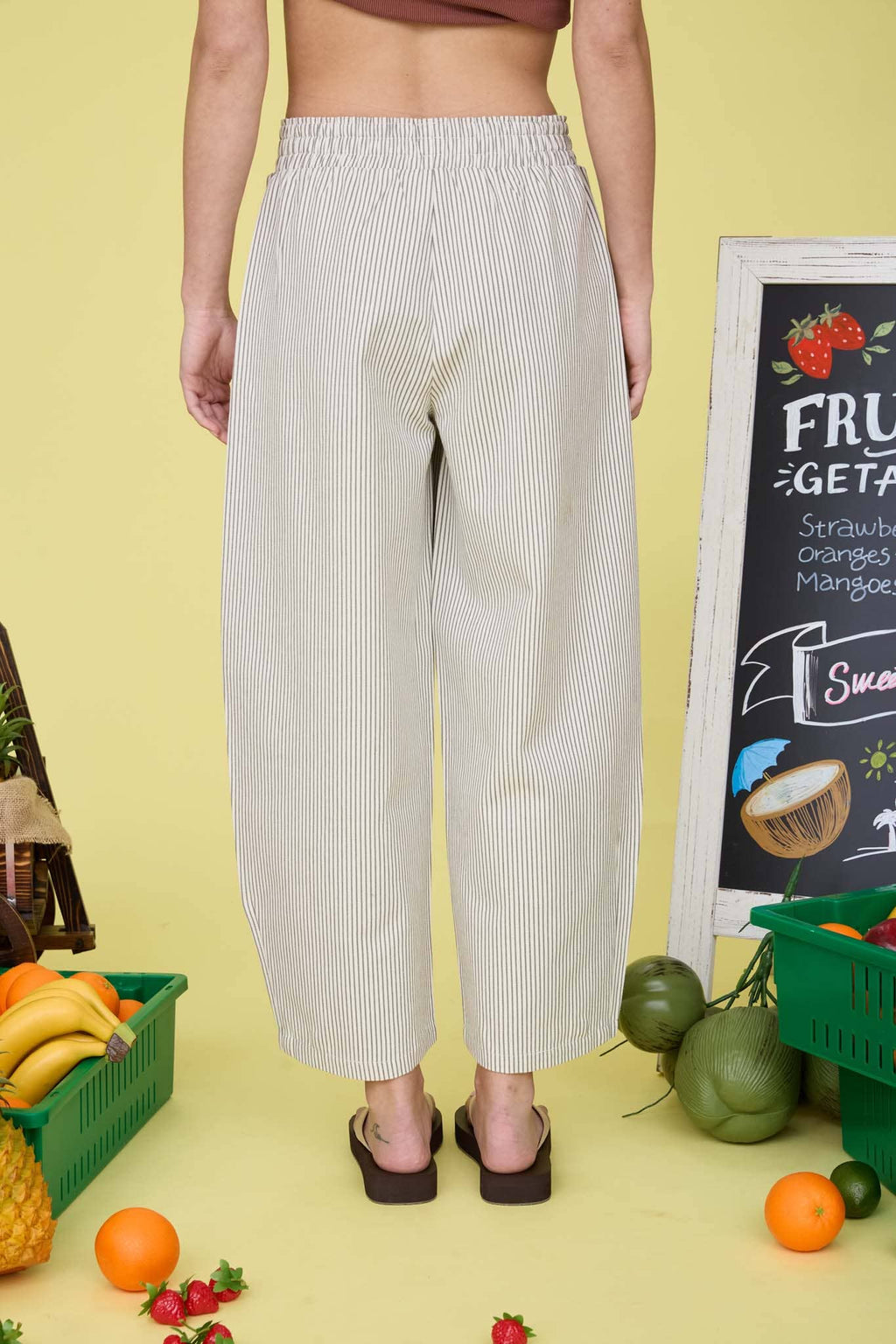 STRIPE ELASTIC WAIST WITH DRAWSTRING BAGGY PANTS
