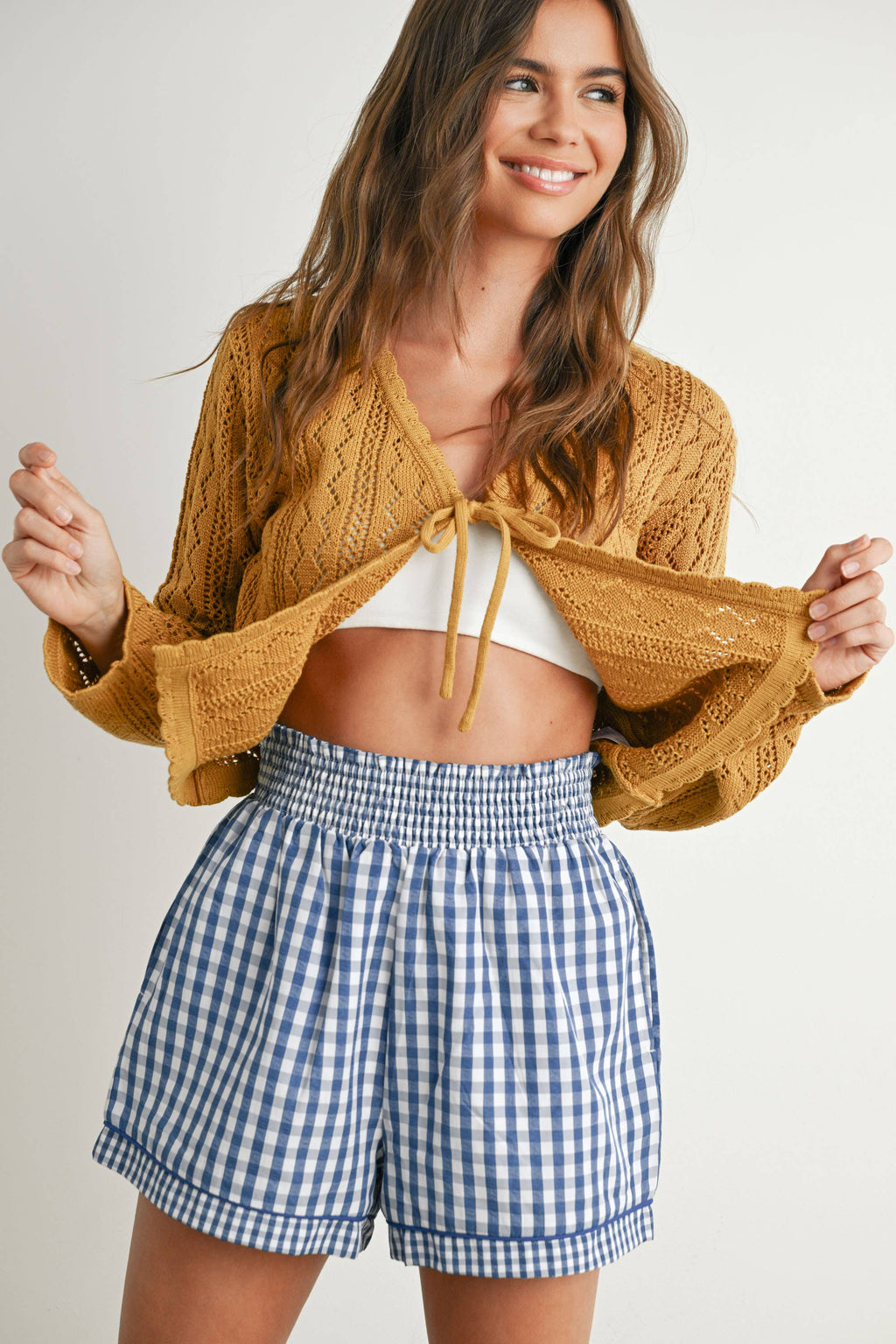 Garterized Gingham Shorts