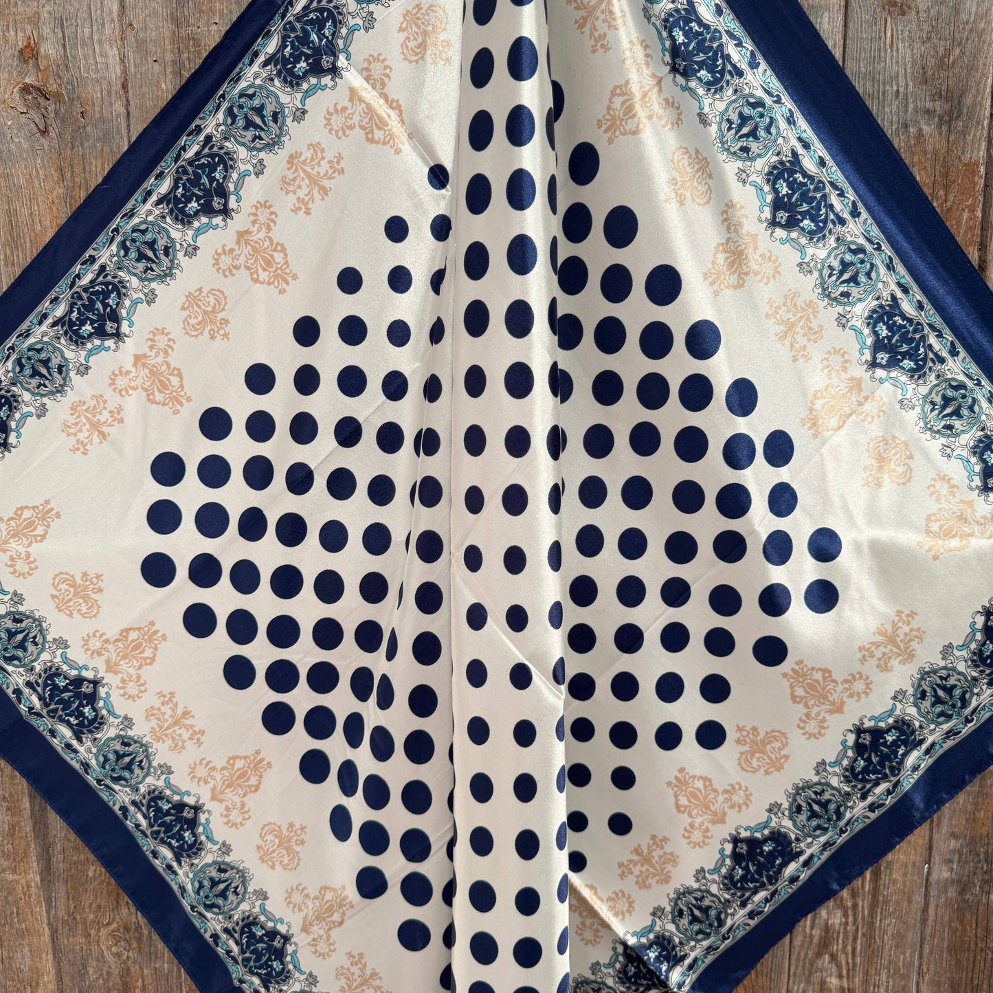 Rodeo Drive - 35X35"  Navy and Cream Polka Dot Wild Rag / Scarf WR3161