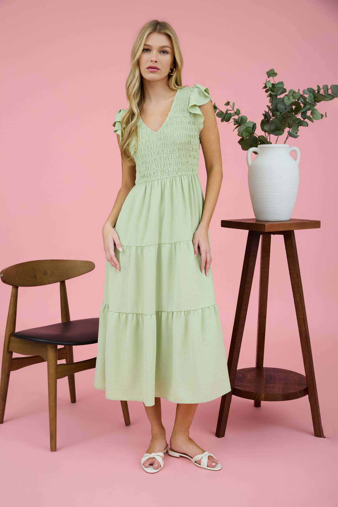 FLUTTER SLEEVE MAXI DRESS: IVORY