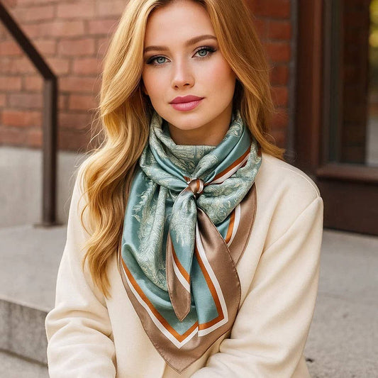 Rodeo Drive - 35X35"  Seafoam & Cream Paisley Wild Rag/Scarf WR3410