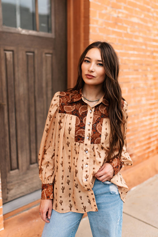 BROWN PAISLEY CACTUS TOP