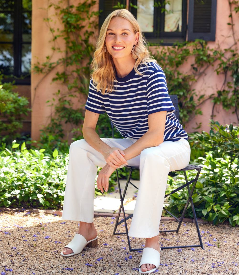 Petite Size Stripe Short Sleeve Top
