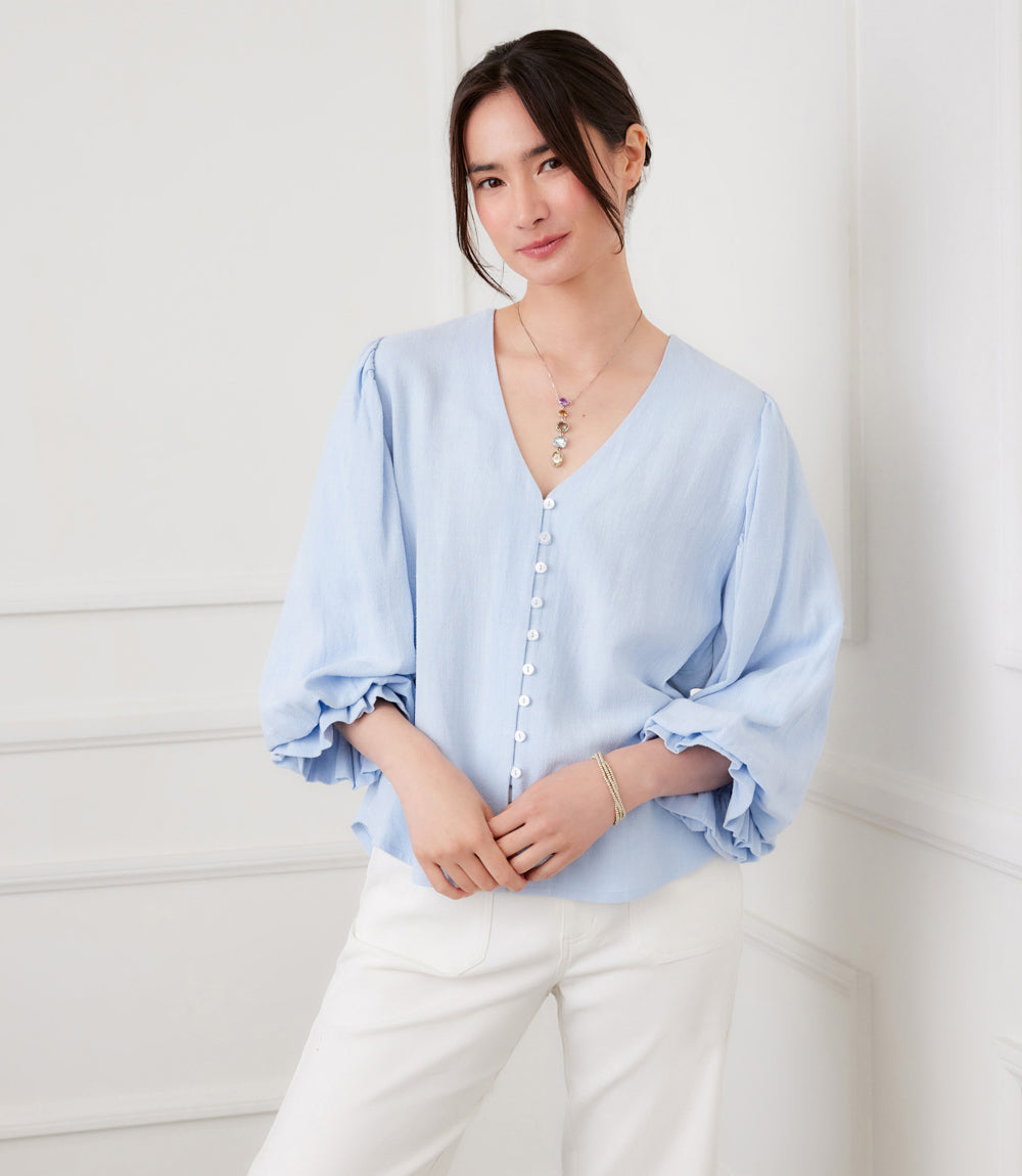 Layered Sleeve Shirred Blouse