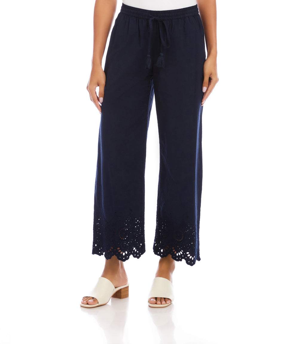 Embroidered Scallop Edge Cropped Pants