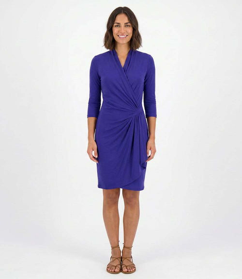 3/4 Sleeve Cascade Wrap Dress