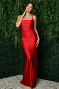 Sleeveless Fashion Forward Sheath Gown w/ Ruched Design & Spaghetti Straps NXK488