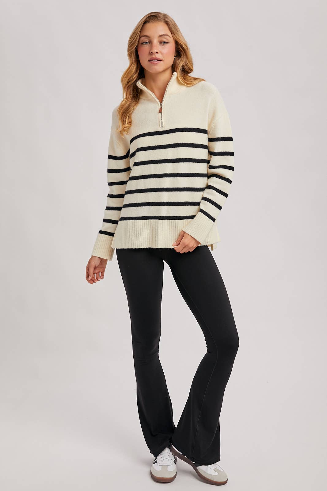 QUARTER ZIP UP STRIPE SWEATER PULLOVER