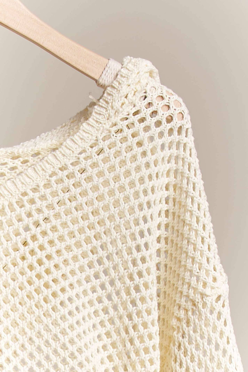 Hooded Wide V Neck Crochet Sweater