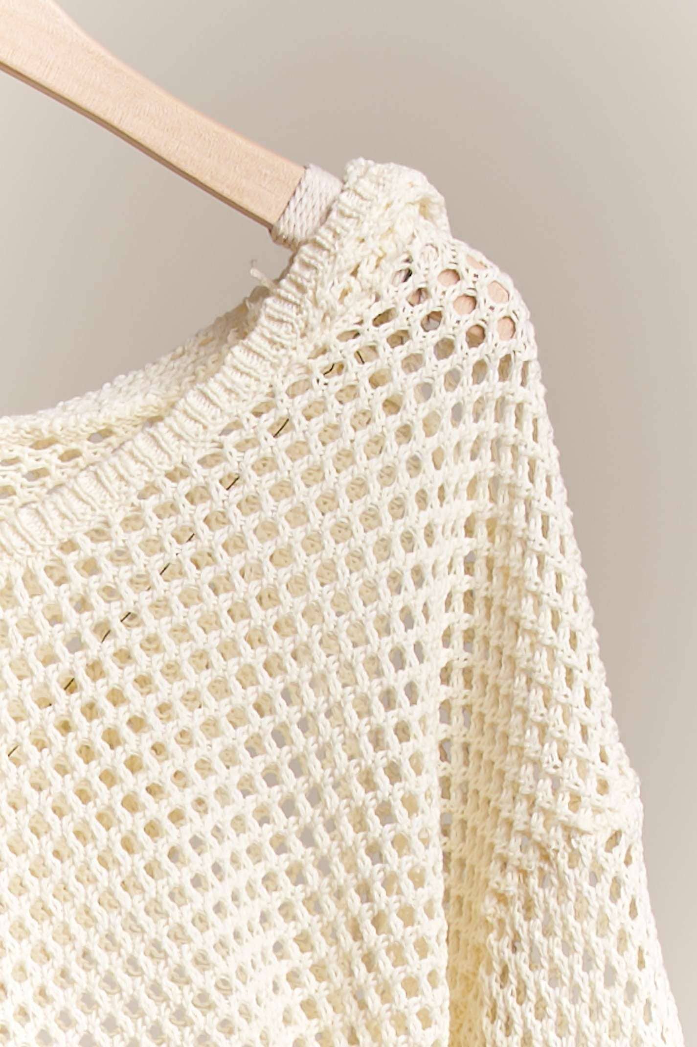 Hooded Wide V Neck Crochet Sweater