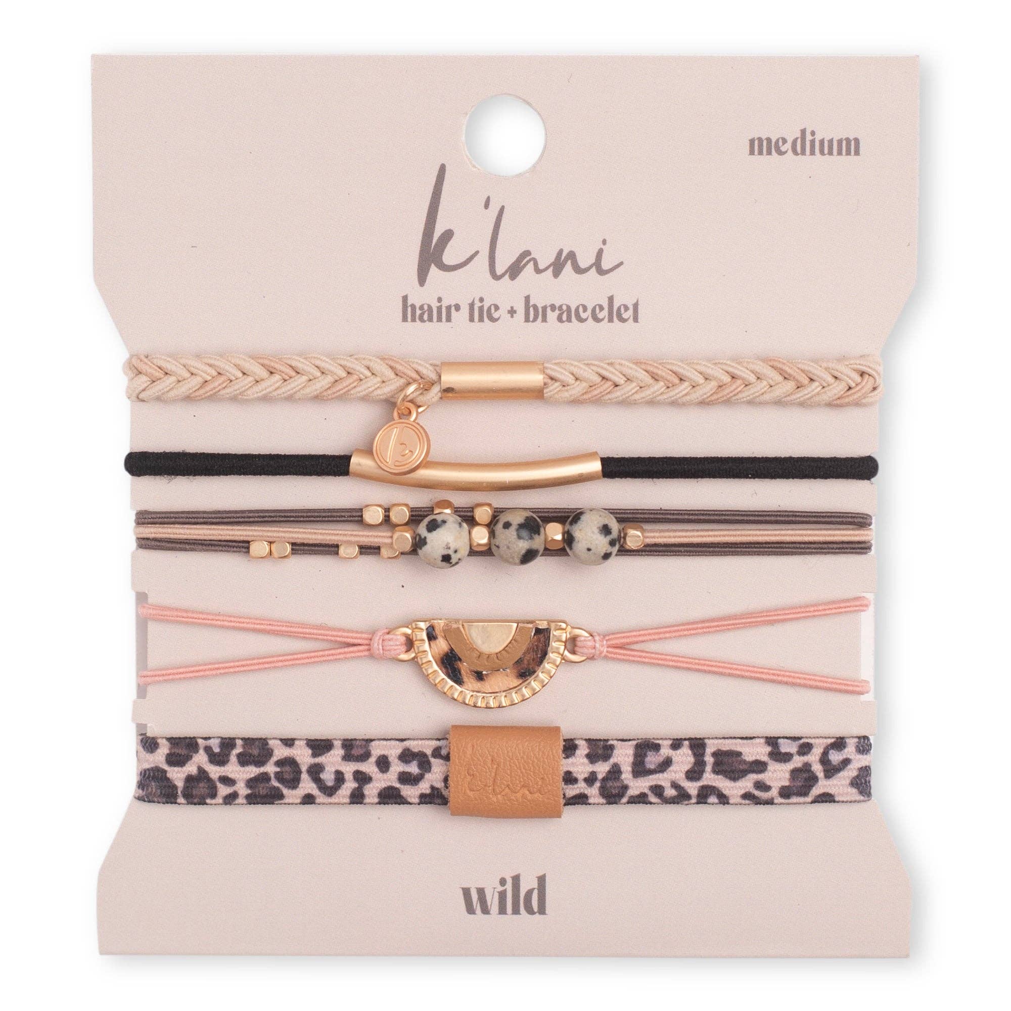 K'lani hair tie bracelets - "Wild" Animal Print with Pink Accent Hair Tie Bracelets