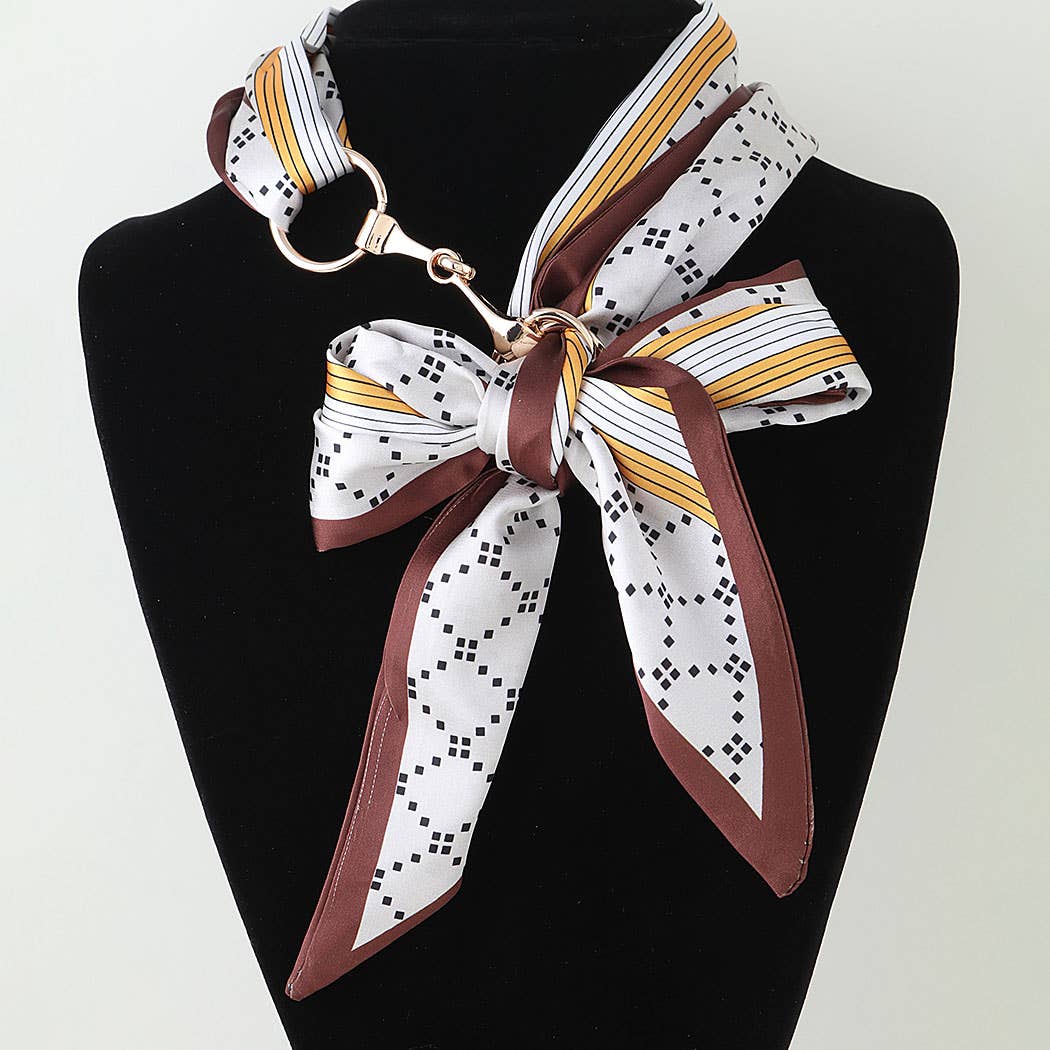 3AM BY H&D ACCESSORIES - Elegant Horsebit Accent Geometric Satin Scarf Tie