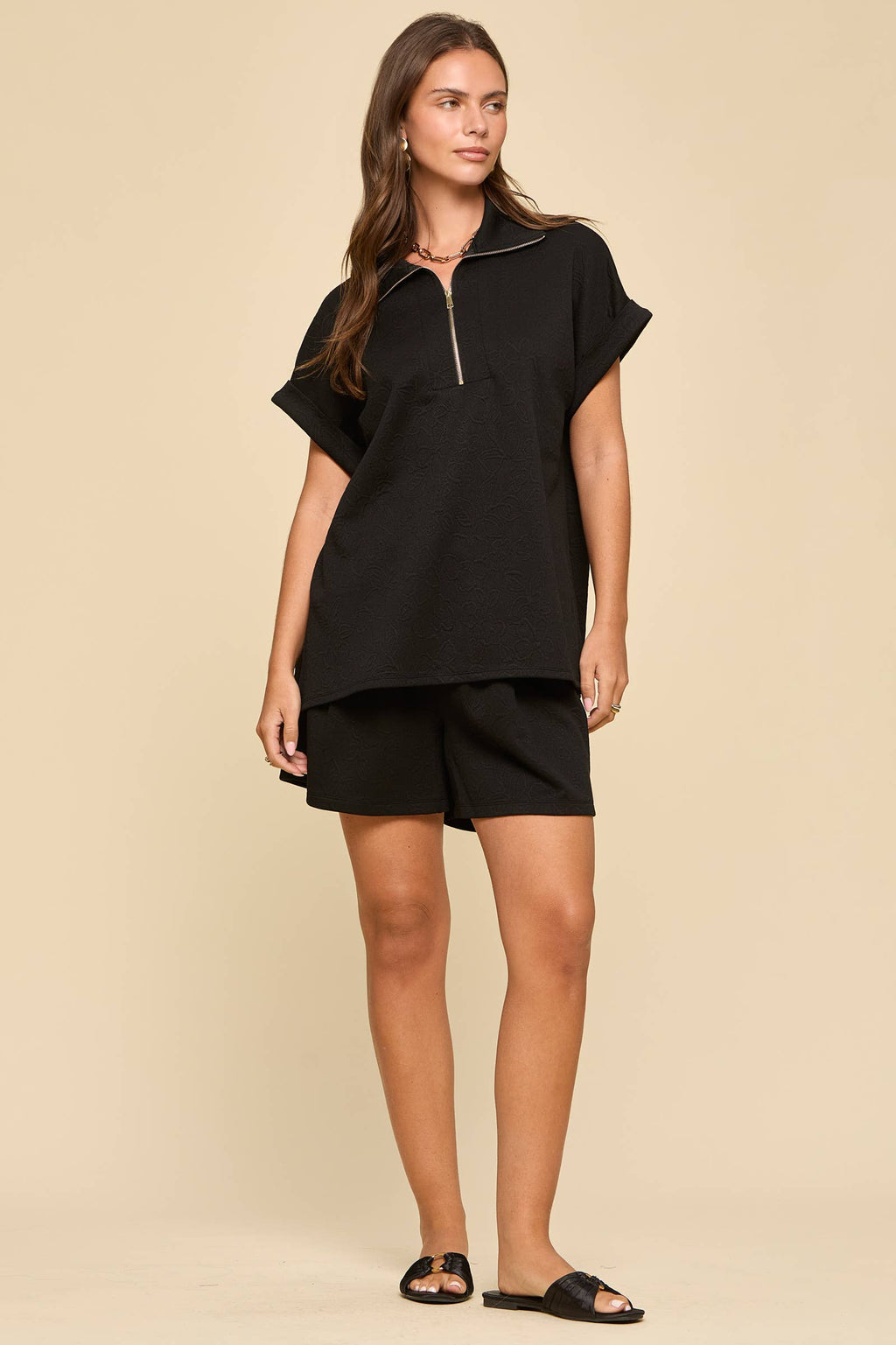 2-Piece Dolman Sleeve Top + Pleated Shorts Set