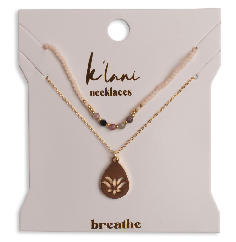 K'lani hair tie bracelets - "Breathe" Gold Lotus Necklace Set