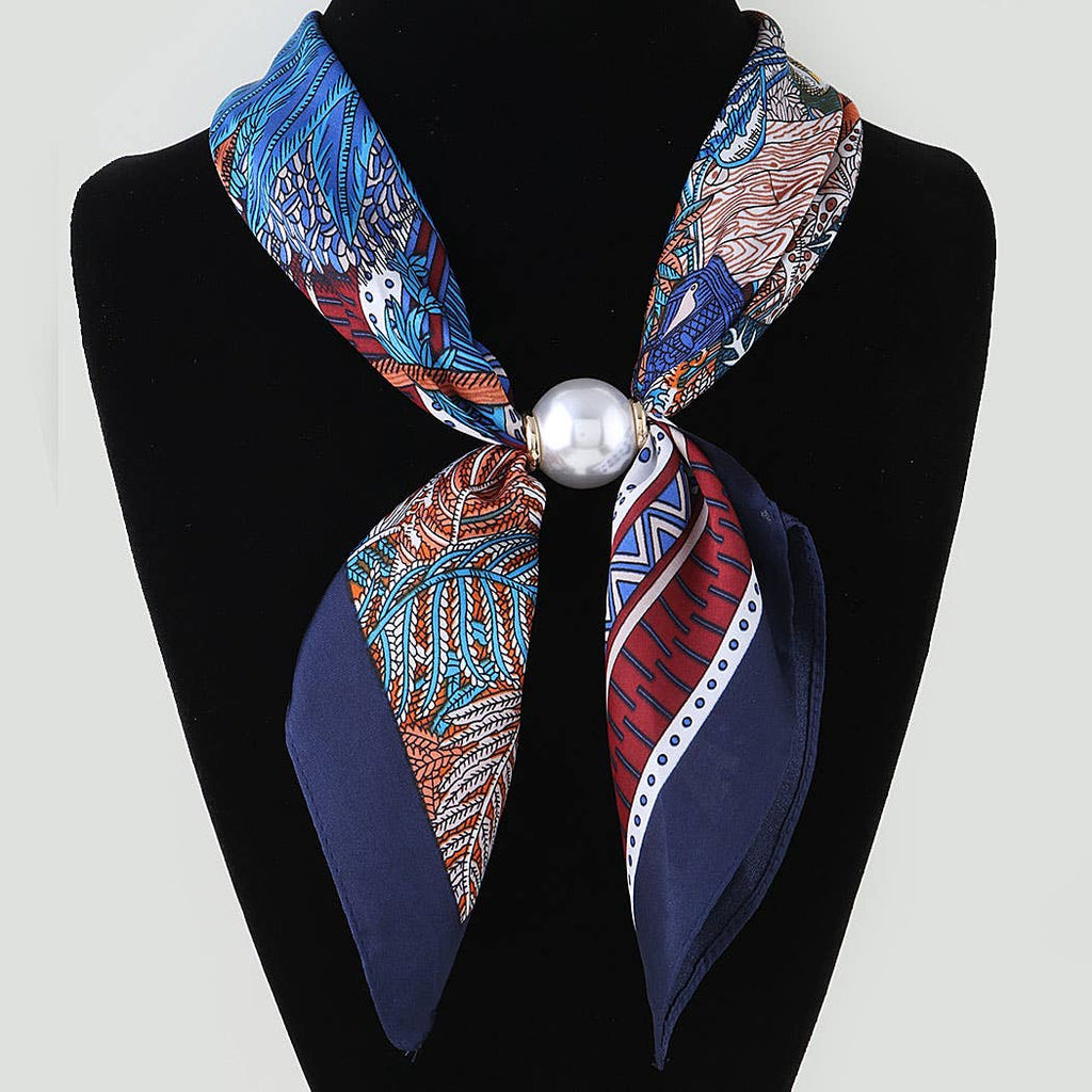 3AM BY H&D ACCESSORIES - Multi Pattern Silk Scarf With Pearl Accent