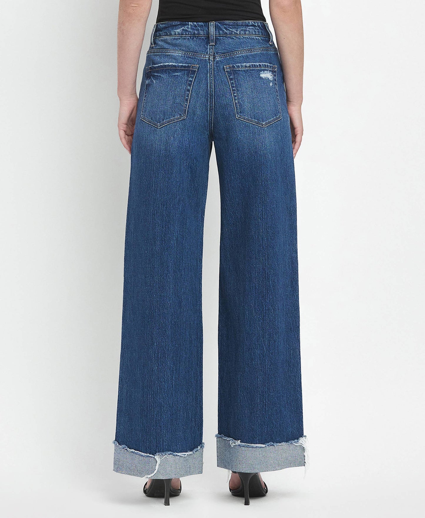 VERVET by FLYING MONKEY - SUPER HIGH RISE CUFFED BAGGY WIDE LEG JEANS T6614