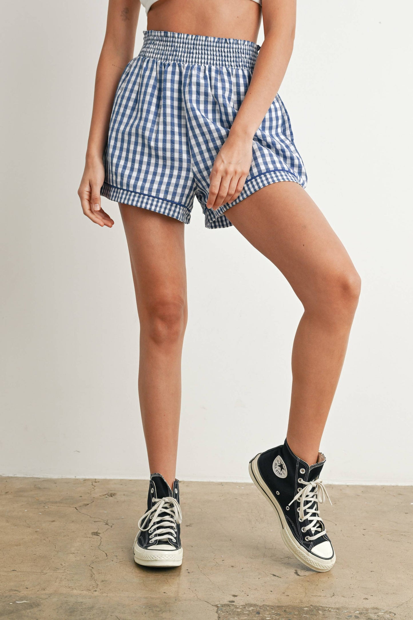 Garterized Gingham Shorts