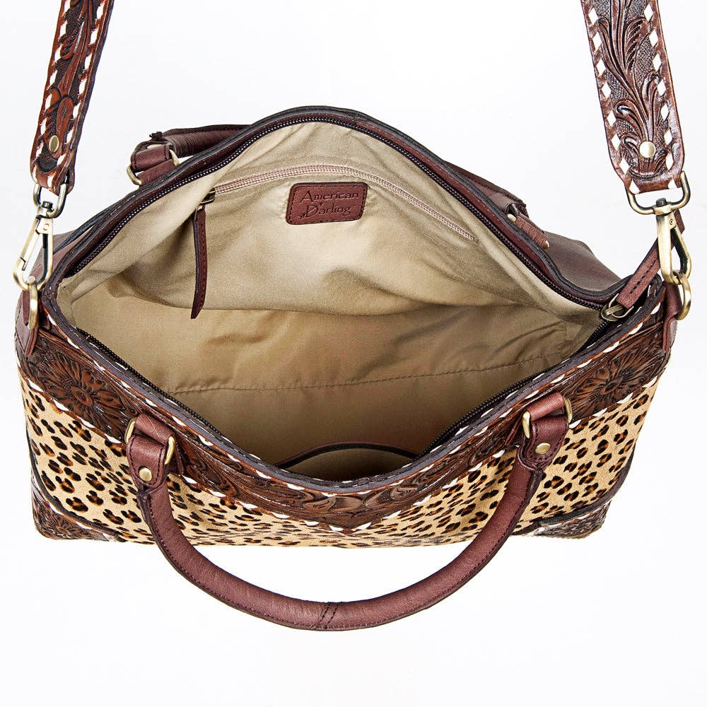 Leopard Hair-On Western Tote - Hand-Tooled Leather Cowgirl Bag