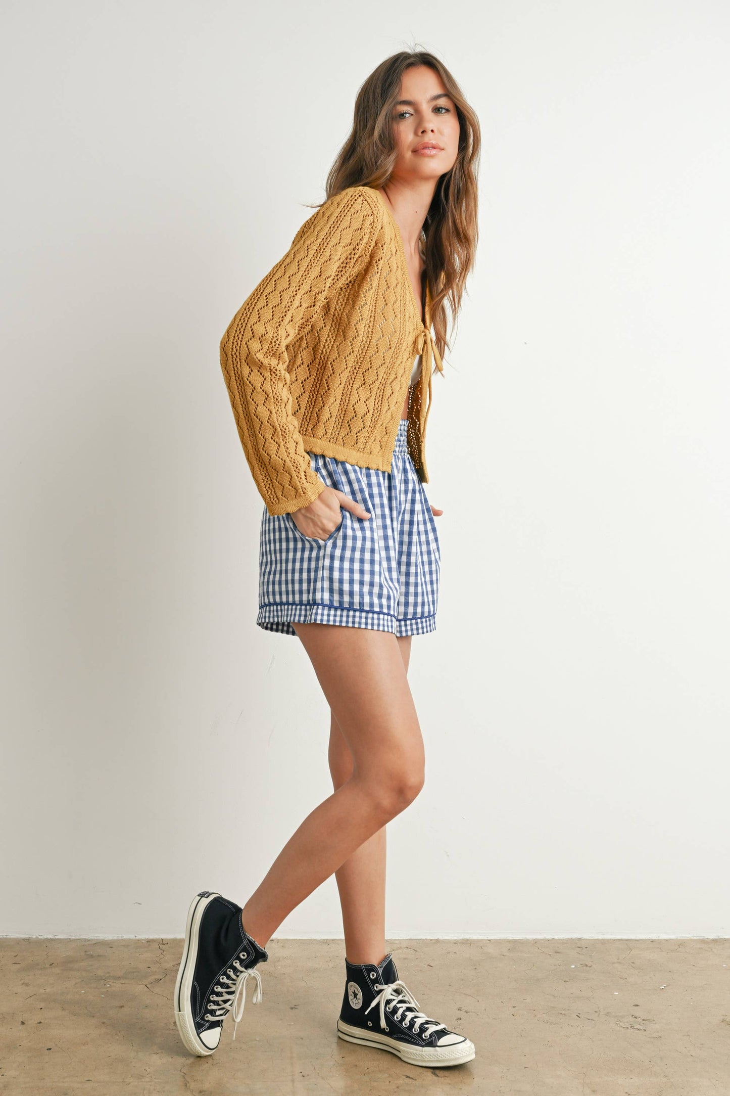 Garterized Gingham Shorts