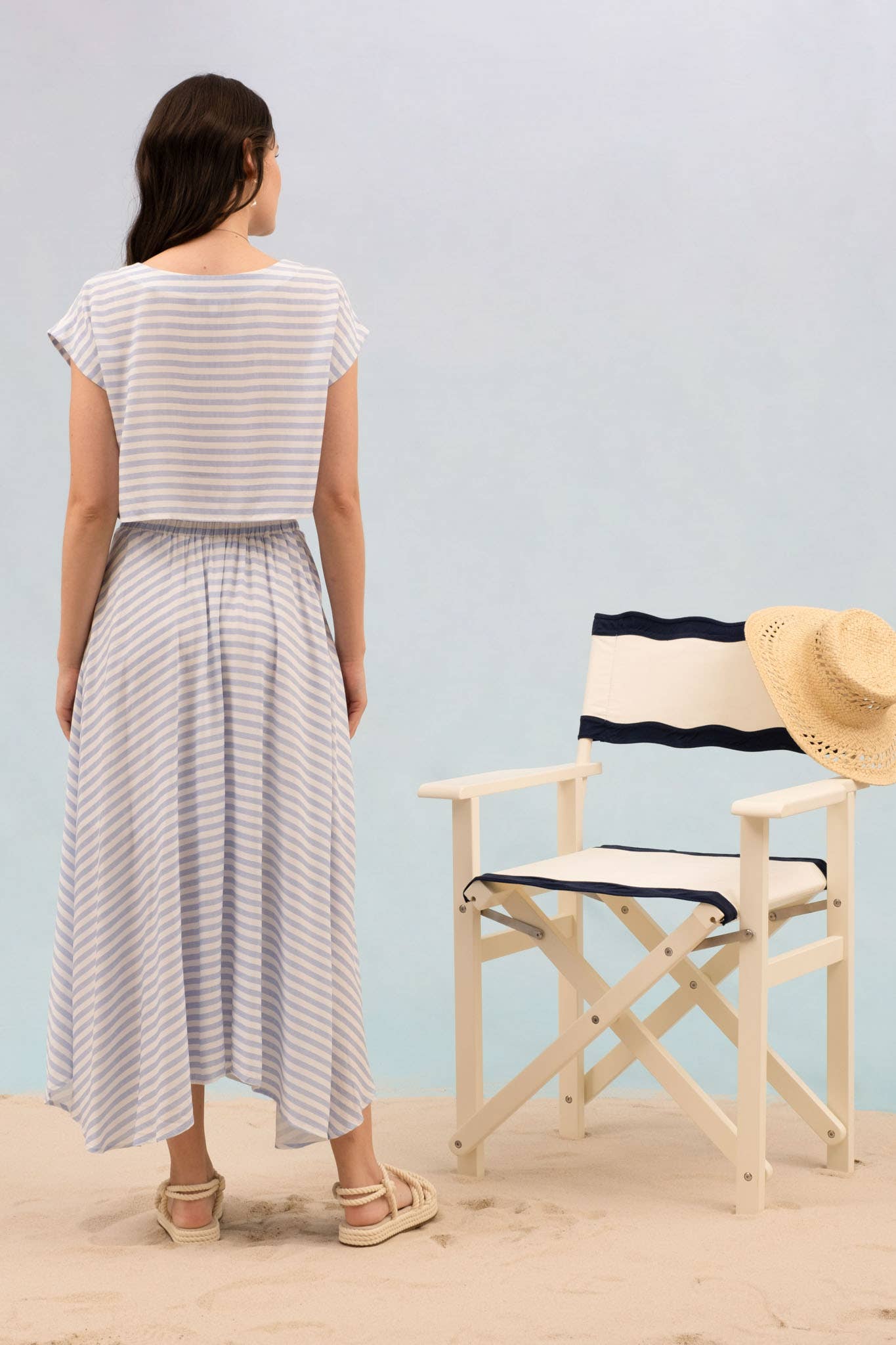 STRIPE BOAT NECK BOXY CROP TOP: BLUE