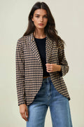 HOUNDSTOOTH JACQUARD SHAWL NECK BLAZER JACKET