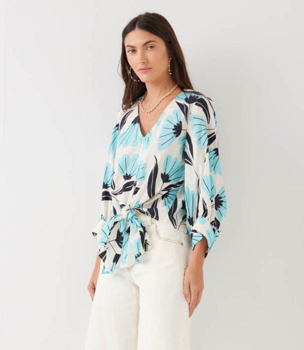 Blouson Sleeve Tie-Front Top