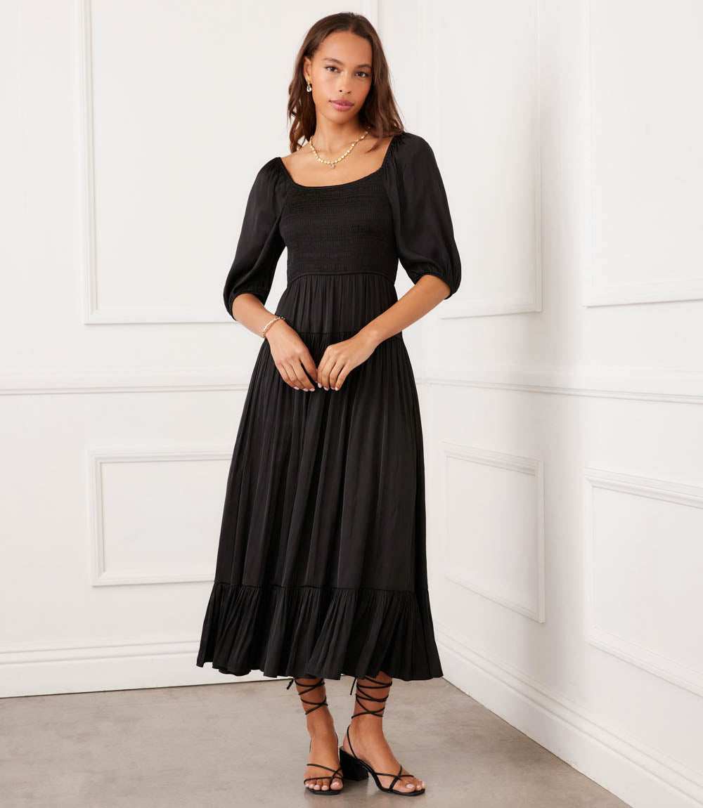 Blouson Sleeve Smocked Midi Dress