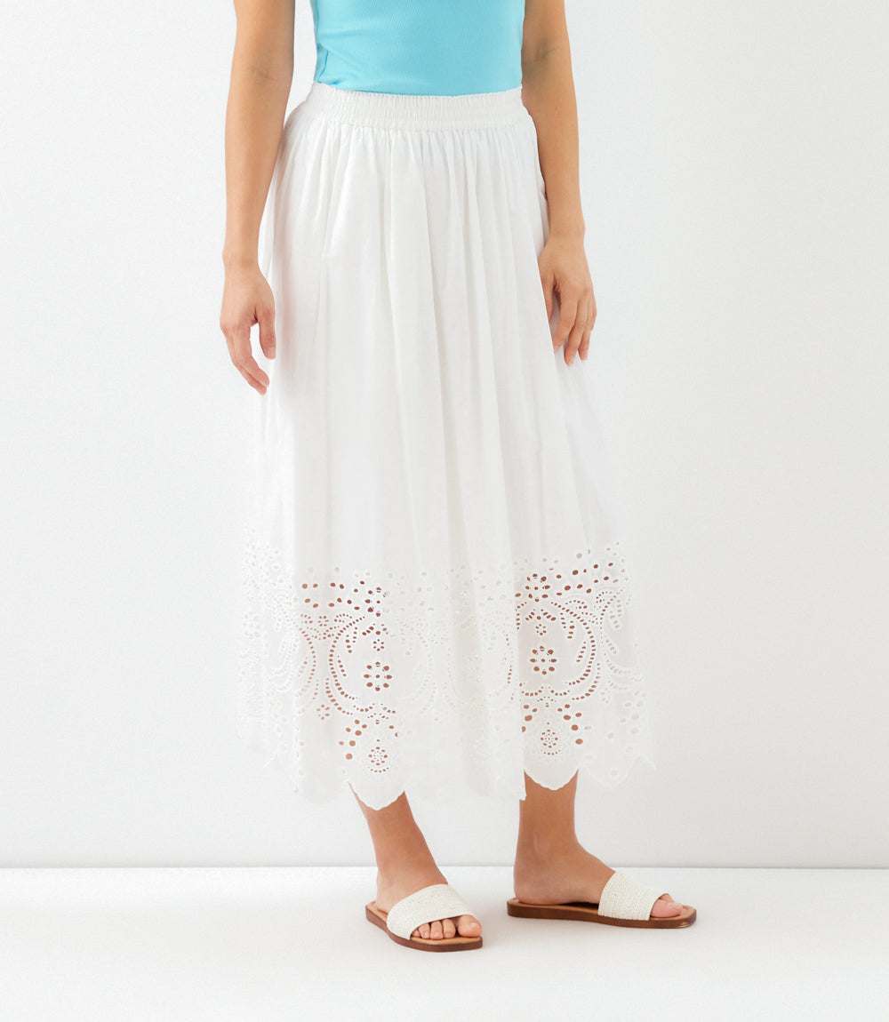 Petite Size Cut-Out Embroidery Midi Skirt