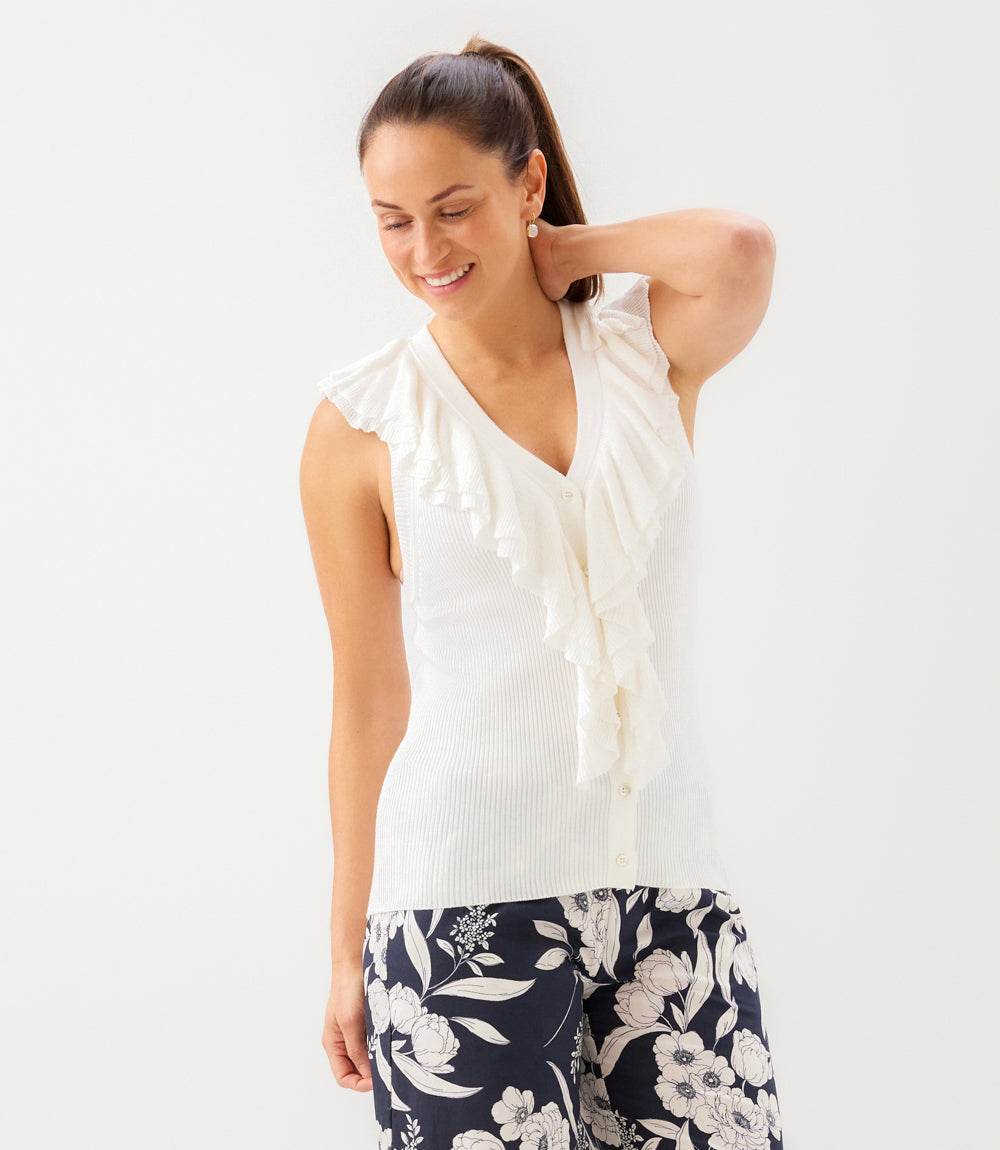 Sleeveless Ruffle V-Neck Sweater