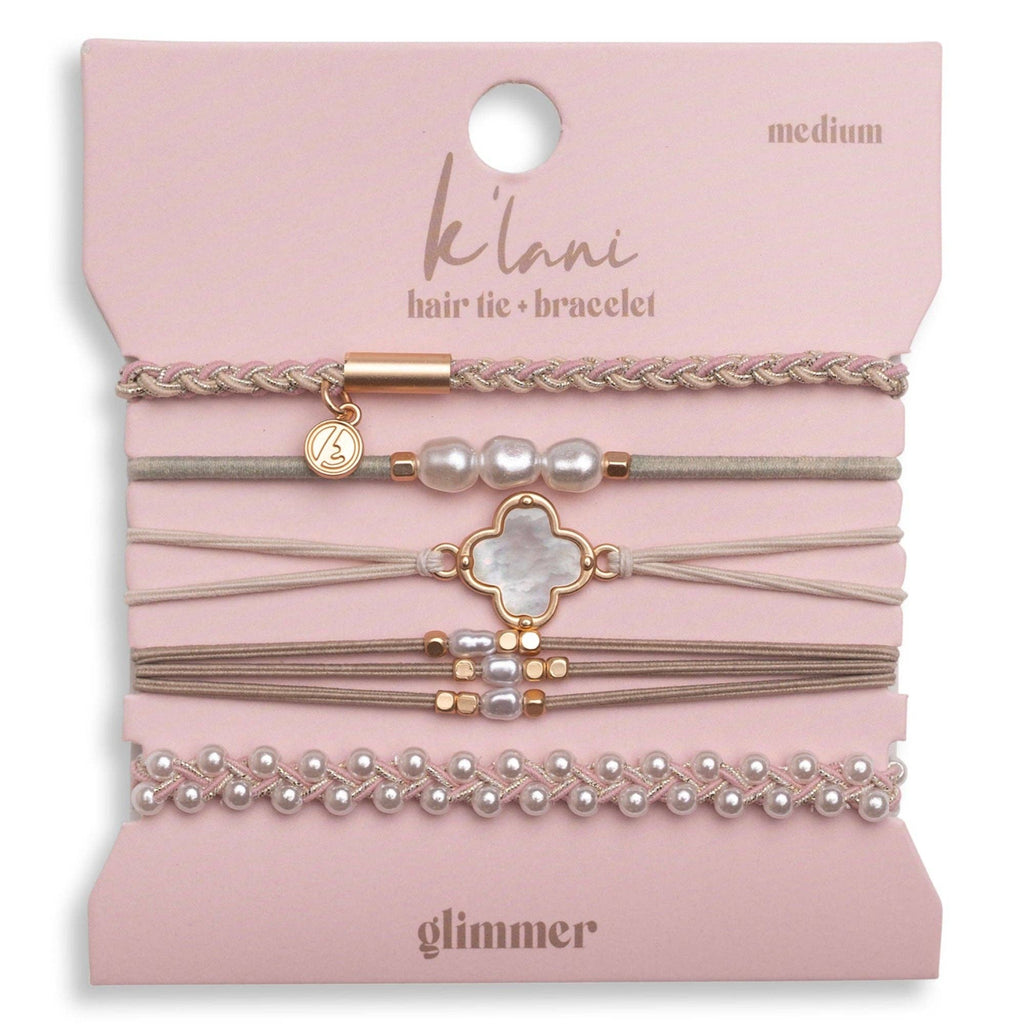K'lani hair tie bracelets - "Glimmer" Soft Pinks with Pearl and Gold Accent Hair Tie Bracelets