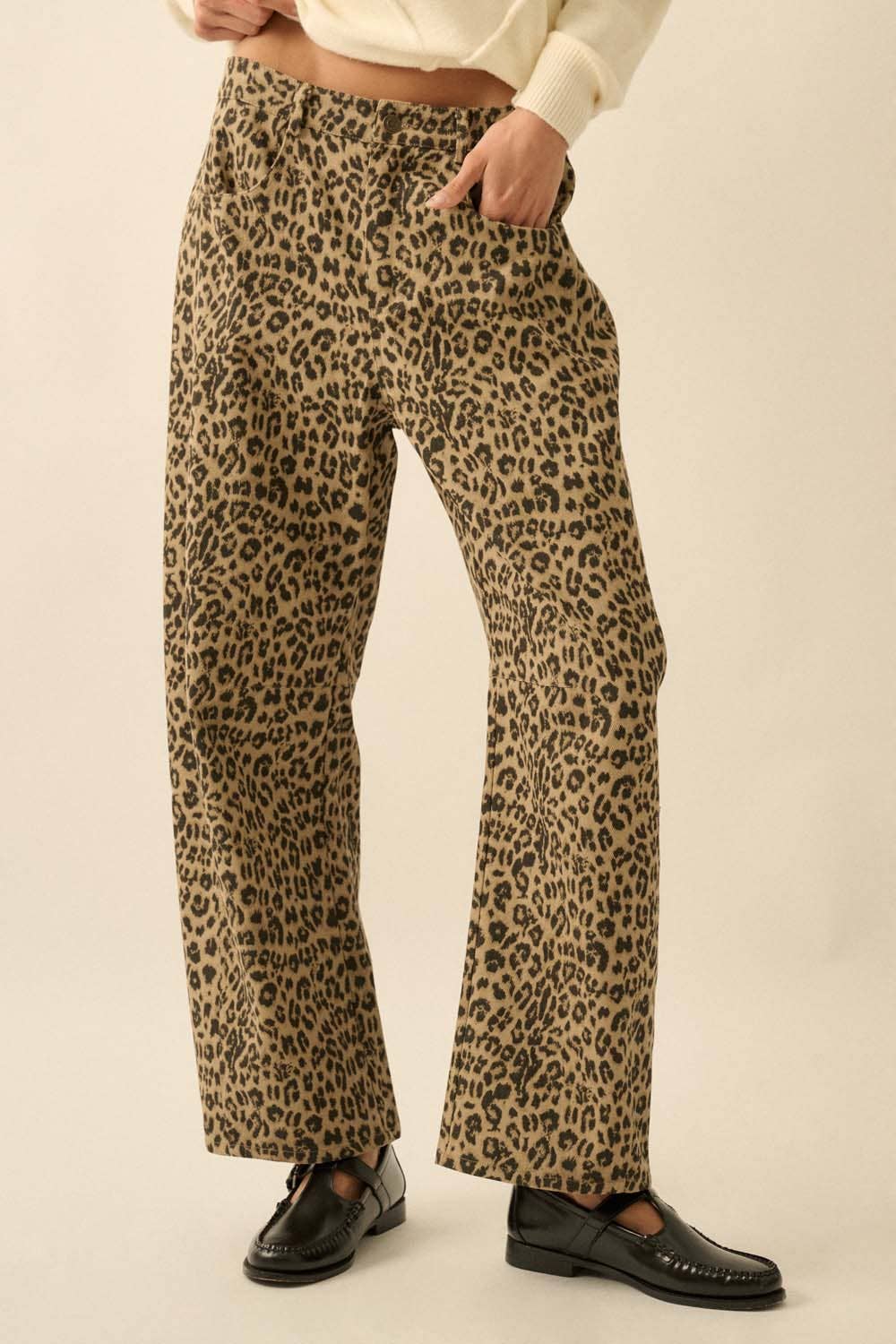 Leopard-Print Twill Pocket Pants